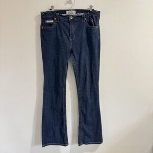 Vintage Y2K Baby Phat Jeans 14 / 32 Dark Wash Flare Denim Gold Embroidered